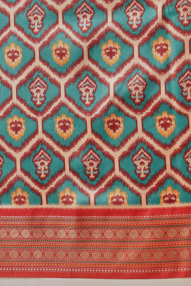Turquoise Patola Printed Silk Saree