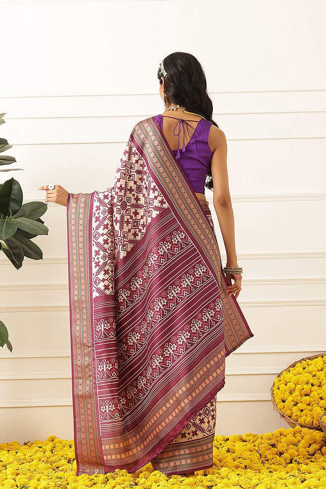 Beige Patola Printed Silk Saree (SZ-DGPATOLA-3110)