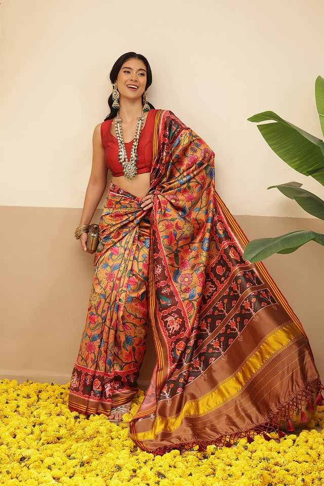 Yellow Kalamkari Printed Silk Saree (SZ-DGPATOLA-3118)