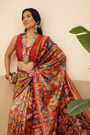 Yellow Kalamkari Printed Silk Saree (SZ-DGPATOLA-3118)