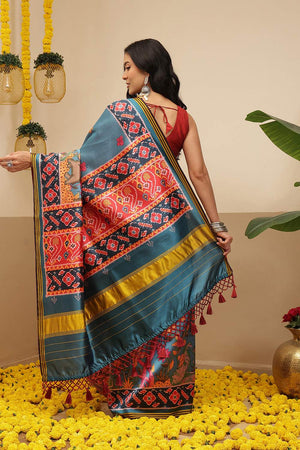 Turquoise Kalamkari Printed Silk Saree (SZ-DGPATOLA-3119)