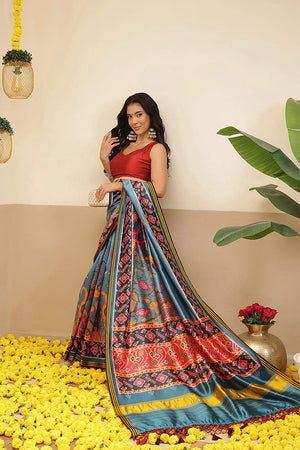Turquoise Kalamkari Printed Silk Saree (SZ-DGPATOLA-3119)