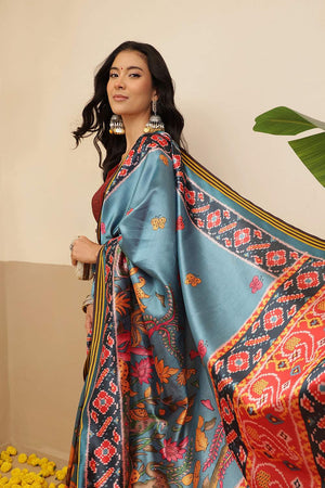 Turquoise Kalamkari Printed Silk Saree (SZ-DGPATOLA-3119)