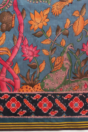 Turquoise Kalamkari Printed Silk Saree (SZ-DGPATOLA-3119)