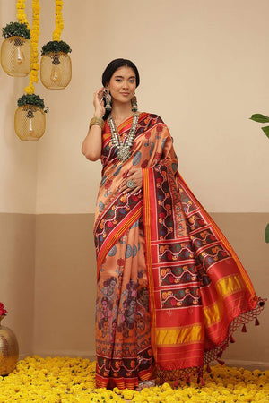 Orange Kalamkari Printed Silk Saree (SZ-DGPATOLA-3120)