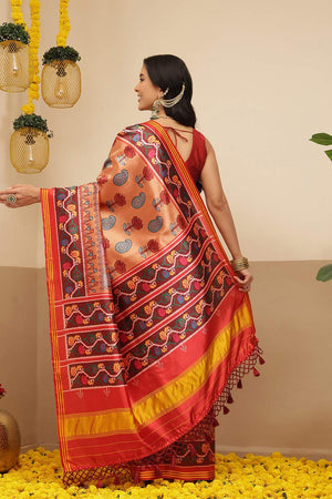 Orange Kalamkari Printed Silk Saree (SZ-DGPATOLA-3120)