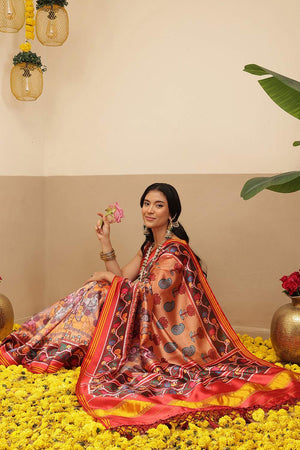 Orange Kalamkari Printed Silk Saree (SZ-DGPATOLA-3120)