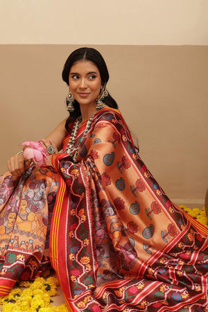 Orange Kalamkari Printed Silk Saree (SZ-DGPATOLA-3120)