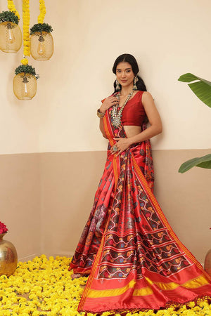 Red Kalamkari Printed Silk Saree (SZ-DGPATOLA-3121)