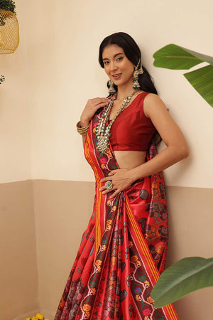 Red Kalamkari Printed Silk Saree (SZ-DGPATOLA-3121)