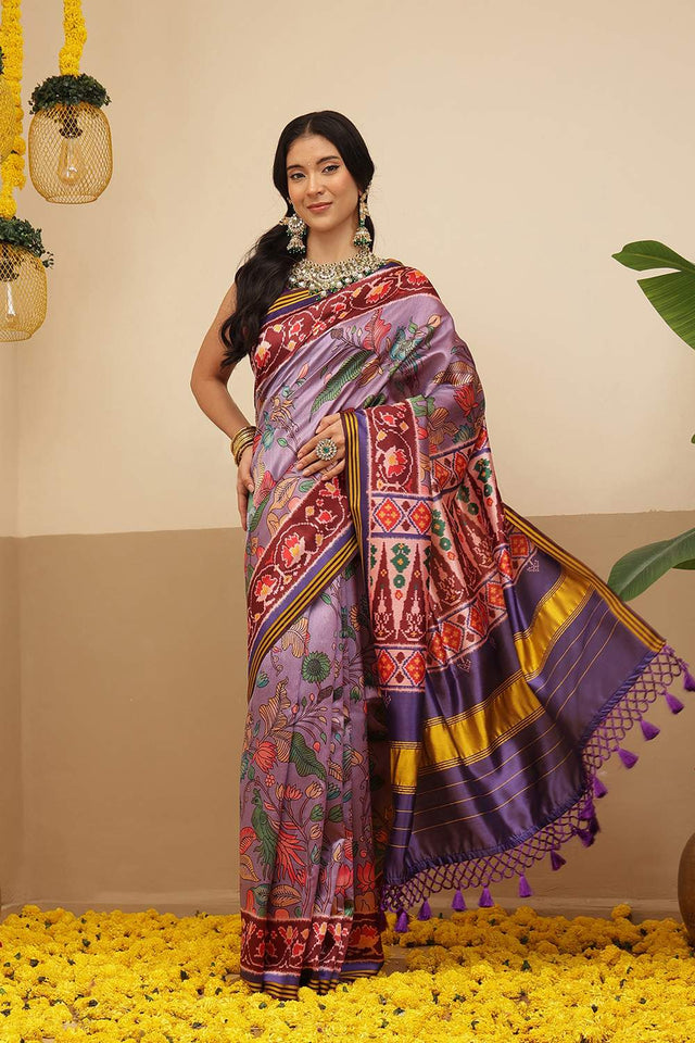 Lavender Kalamkari Printed Silk Saree (SZ-DGPATOLA-3122)