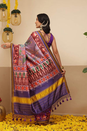Lavender Kalamkari Printed Silk Saree (SZ-DGPATOLA-3122)