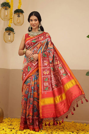 Multi Color Kalamkari Printed Silk Saree (SZ-DGPATOLA-3123)