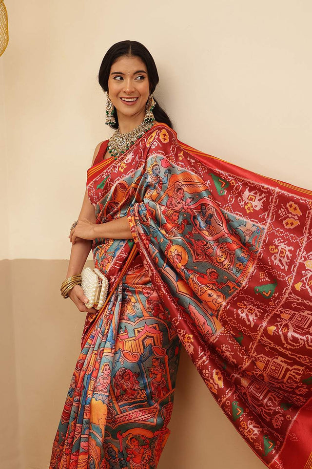 Multi Color Kalamkari Printed Silk Saree (SZ-DGPATOLA-3123)