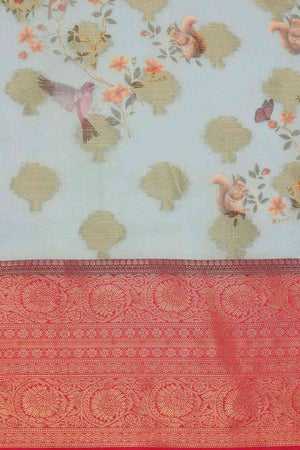 Blue Floral Chanderi Kamlamkari Art Silk Saree