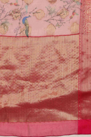Light Pink Floral Chanderi Kamlamkari Art Silk Saree