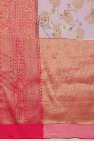 Lavender Floral Chanderi Kamlamkari Art Silk Saree