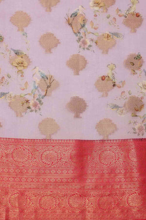 Lavender Floral Chanderi Kamlamkari Art Silk Saree