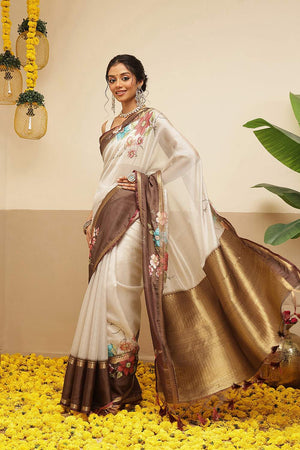 Beige Checkered Printed Silk Saree (SZ-DGRIA1-BE-3133)