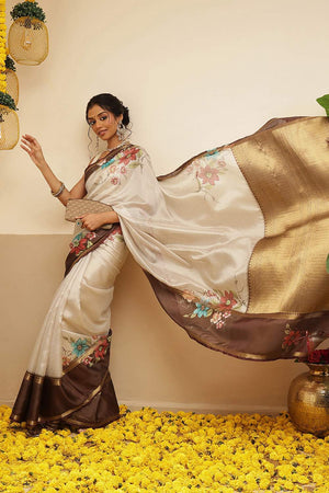 Beige Checkered Printed Silk Saree (SZ-DGRIA1-BE-3133)