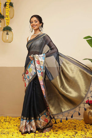 Blue Checkered Printed Silk Saree (SZ-DGRIA1-BU-3134)