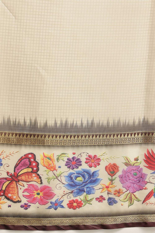 Cream Checkered Printed Silk Saree (SZ-DGRIA1-CR-3136)