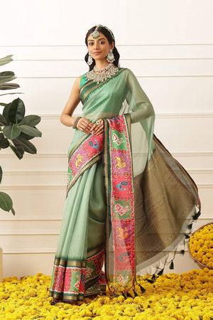 Green Checkered Printed Silk Saree (SZ-DGRIA1-GN-3135)