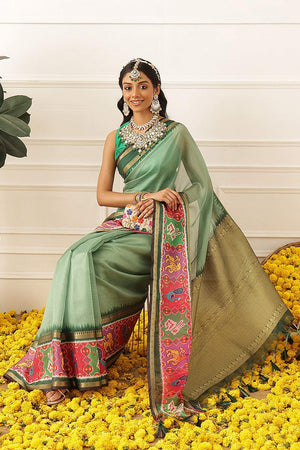 Green Checkered Printed Silk Saree (SZ-DGRIA1-GN-3135)