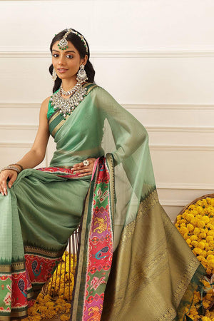 Green Checkered Printed Silk Saree (SZ-DGRIA1-GN-3135)