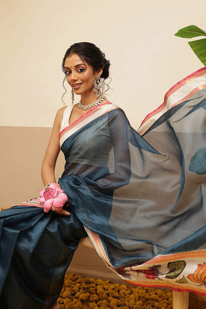 Turquoise Checkered Printed Silk Saree (SZ-DGRIA1-TL-3137)