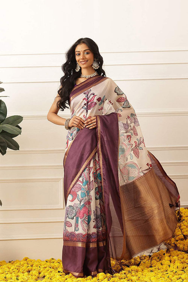 Beige Kalamkari Printed Silk Saree (SZ-DGRIA2-BE-3138)
