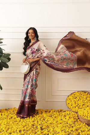 Beige Kalamkari Printed Silk Saree (SZ-DGRIA2-BE-3138)