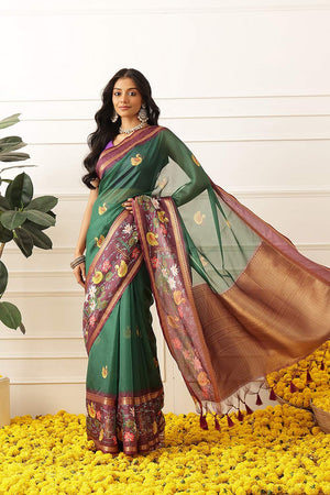 Green Kalamkari Printed Silk Saree (SZ-DGRIA2-GN-3140)