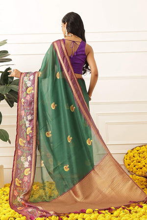 Green Kalamkari Printed Silk Saree (SZ-DGRIA2-GN-3140)