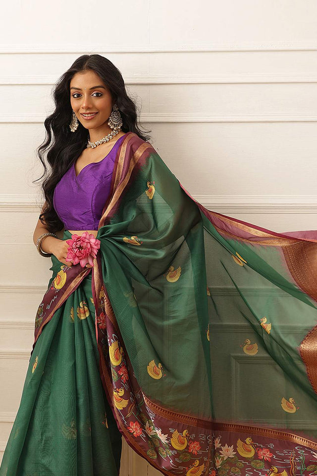 Green Kalamkari Printed Silk Saree (SZ-DGRIA2-GN-3140)