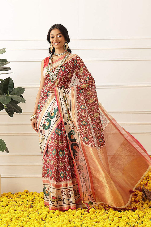 Maroon Ikkat Printed Silk Saree (SZ-DGRIA2-MR-3141)