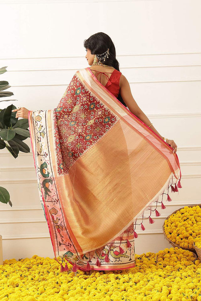 Maroon Ikkat Printed Silk Saree (SZ-DGRIA2-MR-3141)