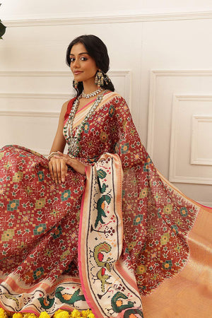 Maroon Ikkat Printed Silk Saree (SZ-DGRIA2-MR-3141)