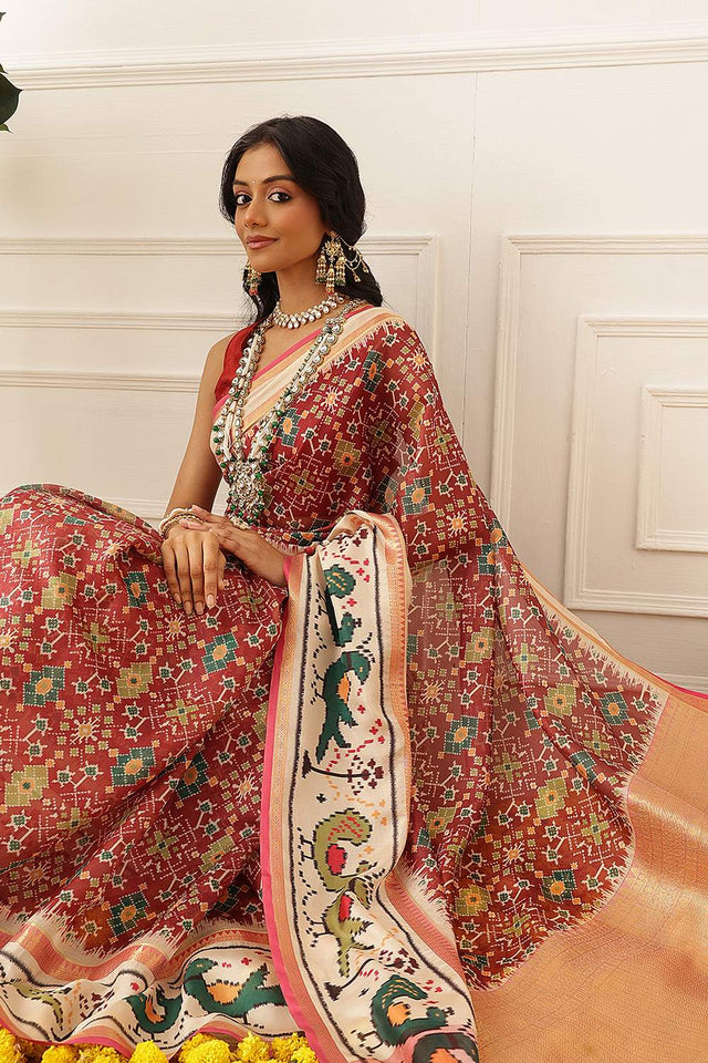 Maroon Ikkat Printed Silk Saree (SZ-DGRIA2-MR-3141)