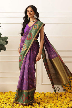 Violet Ikkat Printed Silk Saree (SZ-DGRIA2-PP-3142)