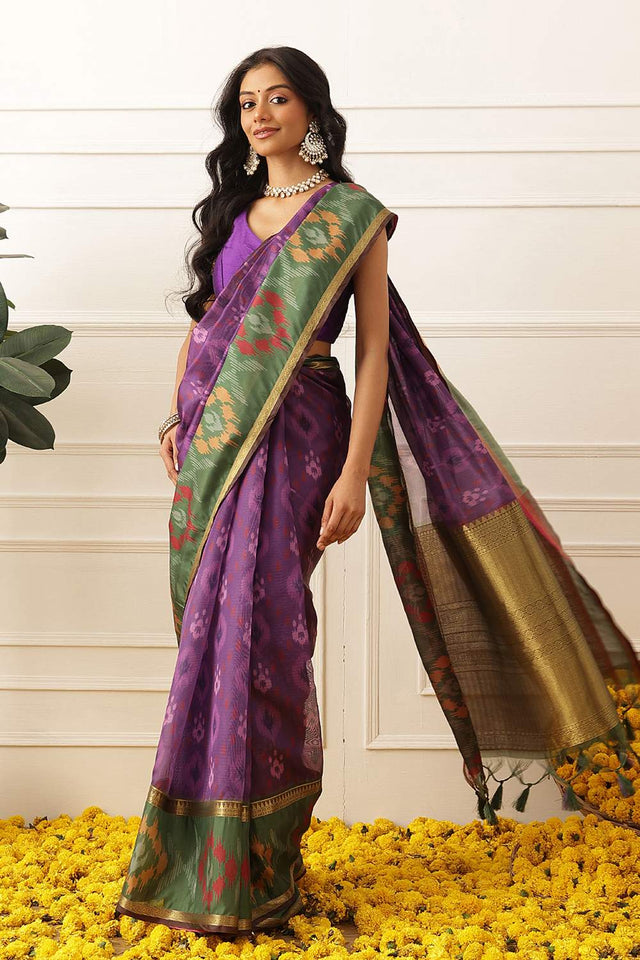 Violet Ikkat Printed Silk Saree (SZ-DGRIA2-PP-3142)