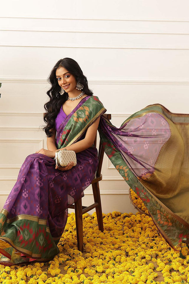 Violet Ikkat Printed Silk Saree (SZ-DGRIA2-PP-3142)