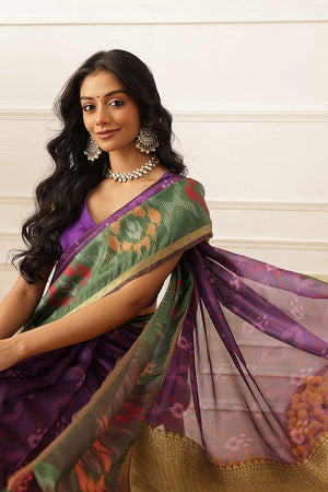 Violet Ikkat Printed Silk Saree (SZ-DGRIA2-PP-3142)