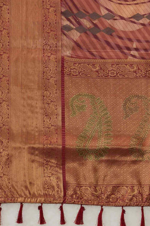 Peach Tusser Soft Silk Stripe Saree