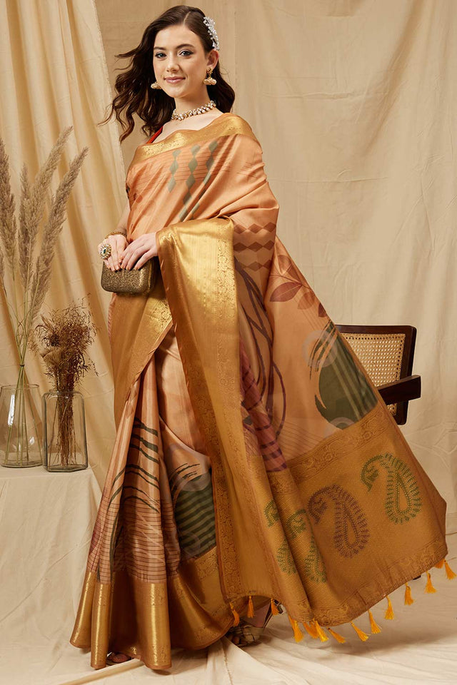 Multicolor Tusser Soft Silk Stripe Saree