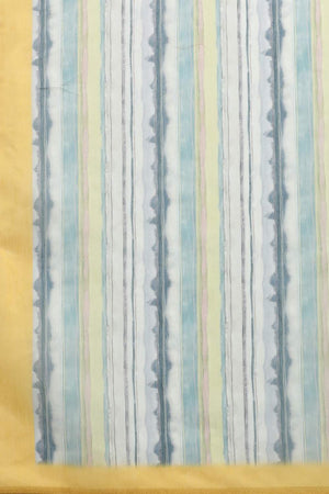 Mustard Stripe Printed Cotton Blend Saree