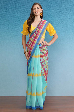 Multi-Color Geometric Printed Cotton Blend Saree