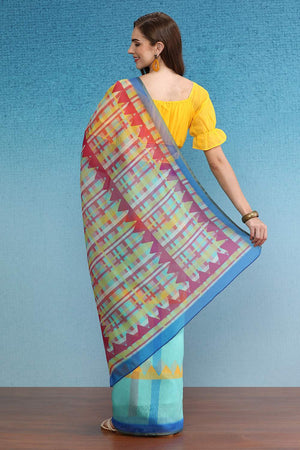Multi-Color Geometric Printed Cotton Blend Saree