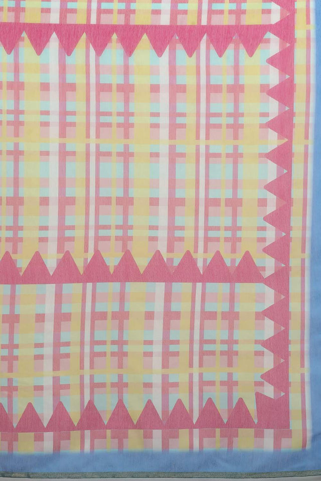 Multi-Color Geometric Printed Cotton Blend Saree