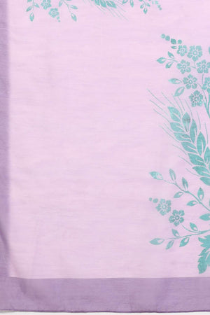 Violet Floral Printed Cotton Blend Saree
